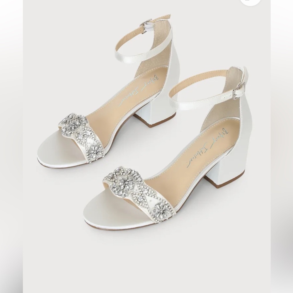 Betsey Johnson White Jeweled Ankle-Strap Block Heel Sandals